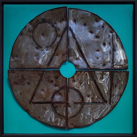 Mark Dimock NZ abstract artist, Desert Turquoise, Steel, Wood